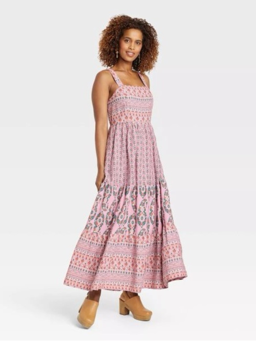 Knox Rose Pink Printed Maxi Dress with Square Neck